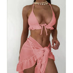 New With Sarong Halter Ruffled Bikini Women Swimwear Female Swimsuit Three-pieces Bikini Set Bather Bathing Suit Swim Lady V4144