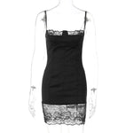 FDYOUI Women's Lace Patchwork White Wedding Party Dresses Sexy Spaghetti Strap Backless Skinny Mini Evening Prom Dress Clubwear