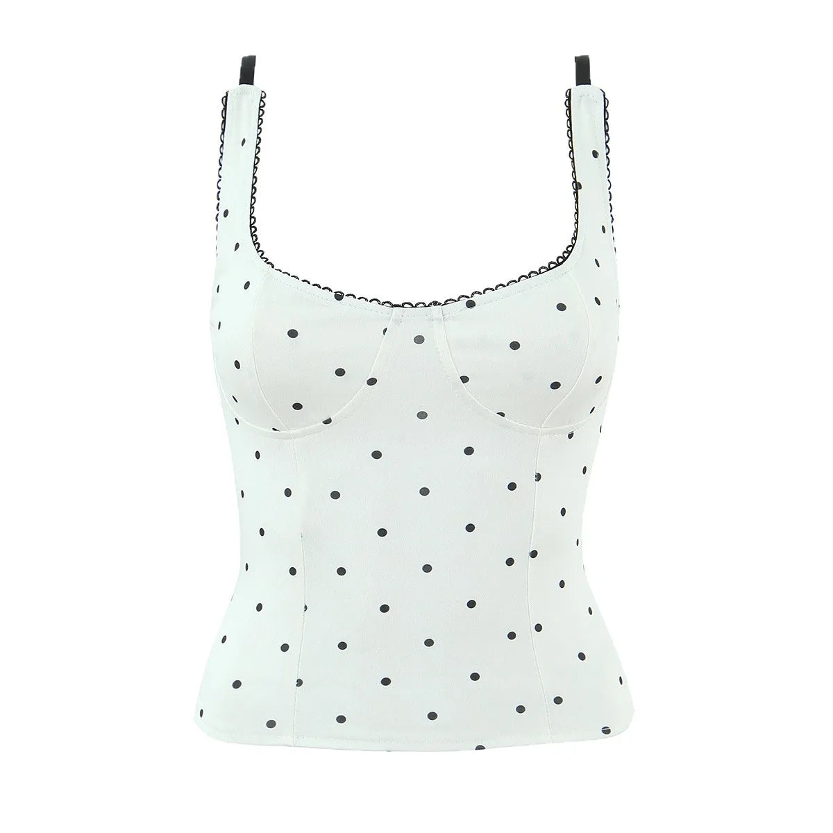 Fashion Sexy Polka Dot For Women And Stylish Off-Shoulder Top White Polka Dot Top With Lace Trim Square Neckline For Women 7RGH