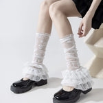 Women Lace Tiered Ruffle Leg Warmers Summer Elegant Stacked Mesh Socks for Dance Party Daily Wear