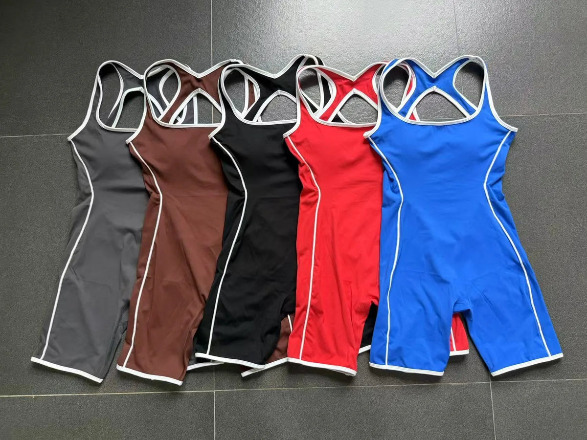 Sexy Sleeveless Backless Scrunch Yoga Jumpsuit Women Black Contrast Hollow One Piece Sports Suit Tight Fitness Sports Overalls