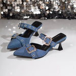 Punk Goth Metal Buckle High Heels Women's Sandals SummerPointed ToeParty Shoes Fashion Womens Pumps Shoes