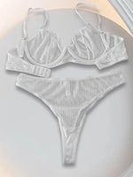 Women's Mesh Lingerie Set Lace Sheer Deep V Neck Bra and Panty Sexy Underwear Stranparent White Lingerie sets 2 pieces