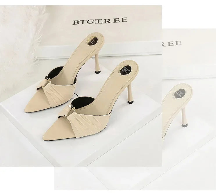 BIGTREE Summer Woman Slippers Fashion Open Toe Thin High Heels Shoes Street Style Stripper Party Slides Zapatos De Mujer