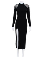 Ahagaga Fashion Hollow Out Women Maxi Dresses Sexy Solid Backless Casual Turtleneck Slim Elegant Bodycon Vestidos Robes Split