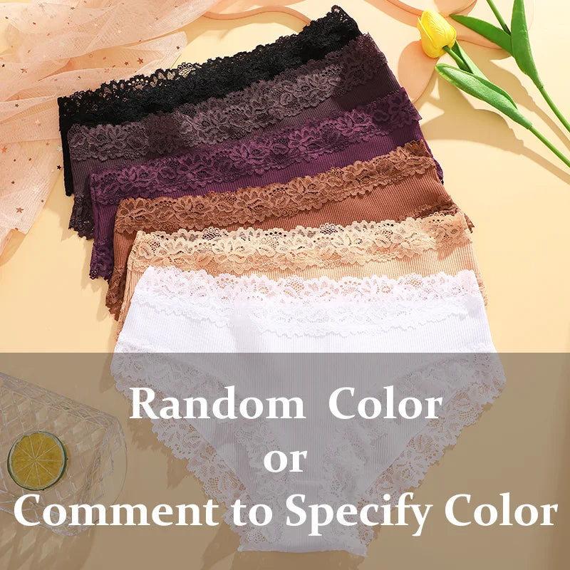 3Pcs Sexy Cotton Lace Panty Women Low Waist Panties Underwear S-XL Solid Color Ladies Briefs Lingere Underware Comfortable Women