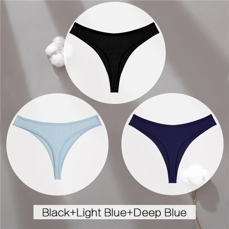 3Pcs/Set Women Cotton G-String Panties Female Low Rise Thongs Ladies Sexy Bikini 7 Solid Color Girl Soft M-XL Intimates Lingerie