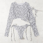 S- XXL Leopard Printed Long Sleeve Bikini Women Swimwear Female Swimsuit Three-Pieces Bikini Set Bather Bathing Suit Swim V3193Y