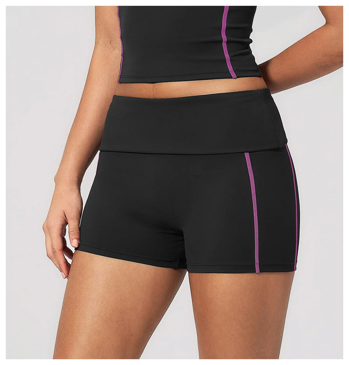 Quick Dry Contrast Color Yoga Shorts 2026 Tights Hip Lifting Workout Fitness Leggings High Waist Folded Running Athletic Shorts