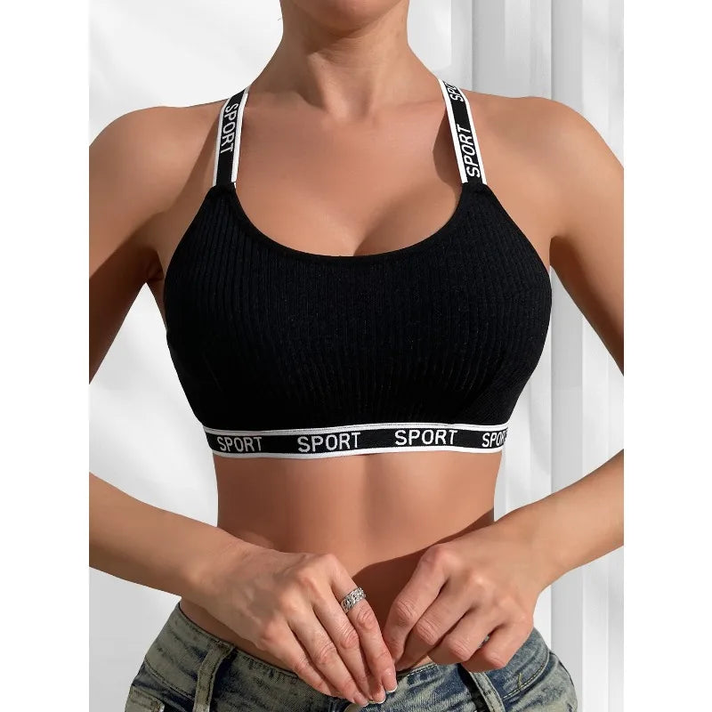 1pcs Letter Decor Sexy Women Ribbed Bras Breathable Comfortable Camisole Female Fashion Underwear Athletic Vest Sexy Lingerie