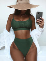 2025 Wrinkled Ruched High Waist Bikini Women Swimsuit Female Swimwear Two Pieces Bikini Set High Cut Bathing Suit Swim Beachwear