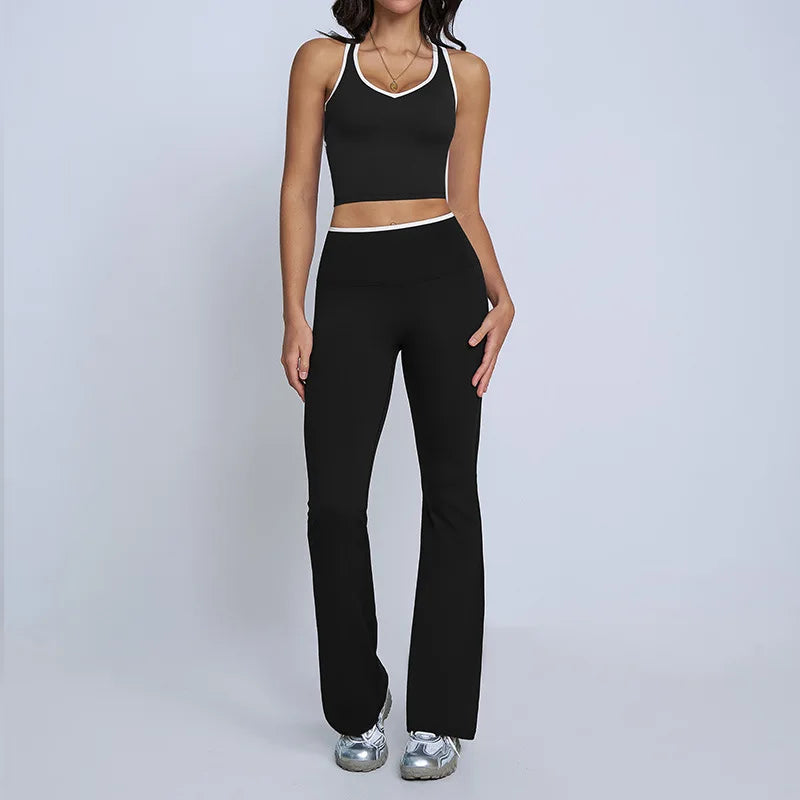 Tight Naked Yoga Shorts Suit Women Double Strap Sports Bra High Waist Flare Leggings Fitness Suit Gym Running Workout Clothes