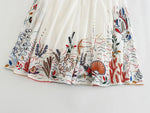 Foridol Marine Organism Embroidery Batwing Sleeve Summer Spring Maxi Skirt Set Cotton White Tassle Dress Set Outfits Button Suit