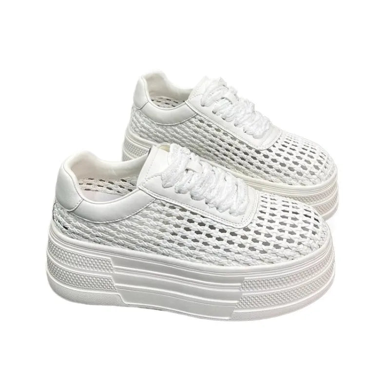 Women's Low Cut Breathable Hollow Out Sneakers Summer Fashion Casual Shoes Thick Bottom Lightweight Versatile