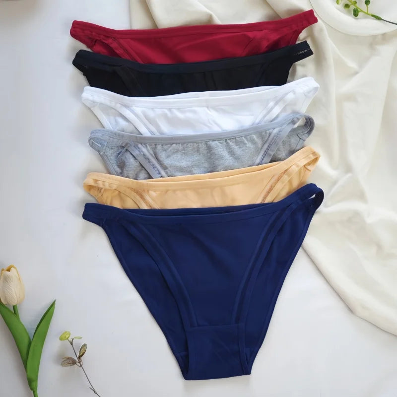 5Pcs/Set Cotton Panties Women Low Rise Briefs Solid Color Underwear Comfort Breathable Underpants M-XL Sexy Lingerie