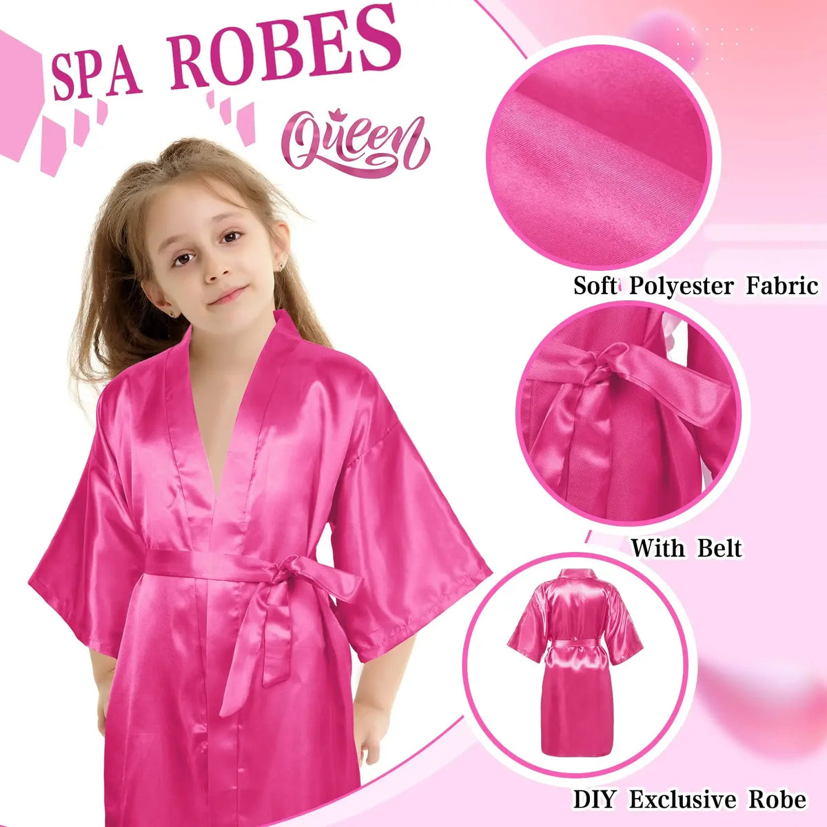 6/5/1Pcs Spa Party Robes Kimono Robe for Girls Silk Satin Kids Bathrobe Birthday Squad Robes Flower Slumber Robe Party Supplies