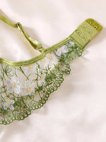 Fresh greenfloral embroidered lace lingerie set-Sexy see-through chiffon half-cup shaping bra thong two-piece set ZA825194