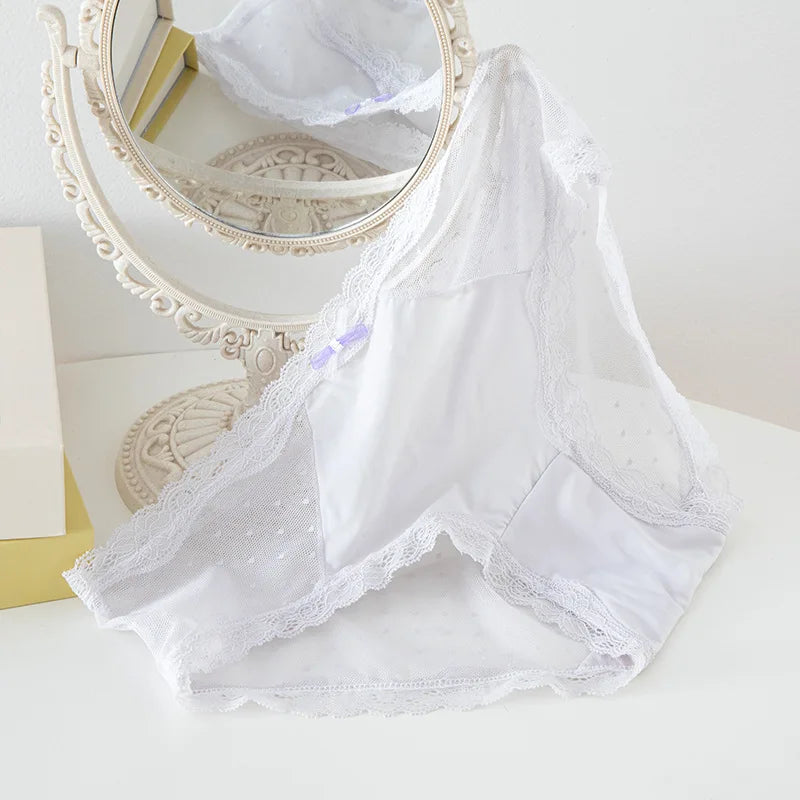 3PCS Seamless Panties Ice Silk Lace Perspective Briefs Ultra Thin Breathable Underwear Cool Summer Female Sexy Lingerie L-XL