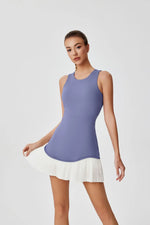 Women One-piece Tennis Dress Summer Black Contrast Pleated Anti Light Speed Dry Sports Dresses Hollowed Out Back Yoga Clothes