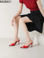 Ladies High-heeledBeach Slippers Shoes Fashion Pointed Sexy Candy Color Patent Leather Open Toes Sandals Big Size 35-43 New