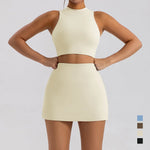 Sports Short Skirt Yoga Set 2PCS Women Tracksuit Gym Tennis Skirt Set Workout Sportswear Golf Dance Athletic Sport Suit