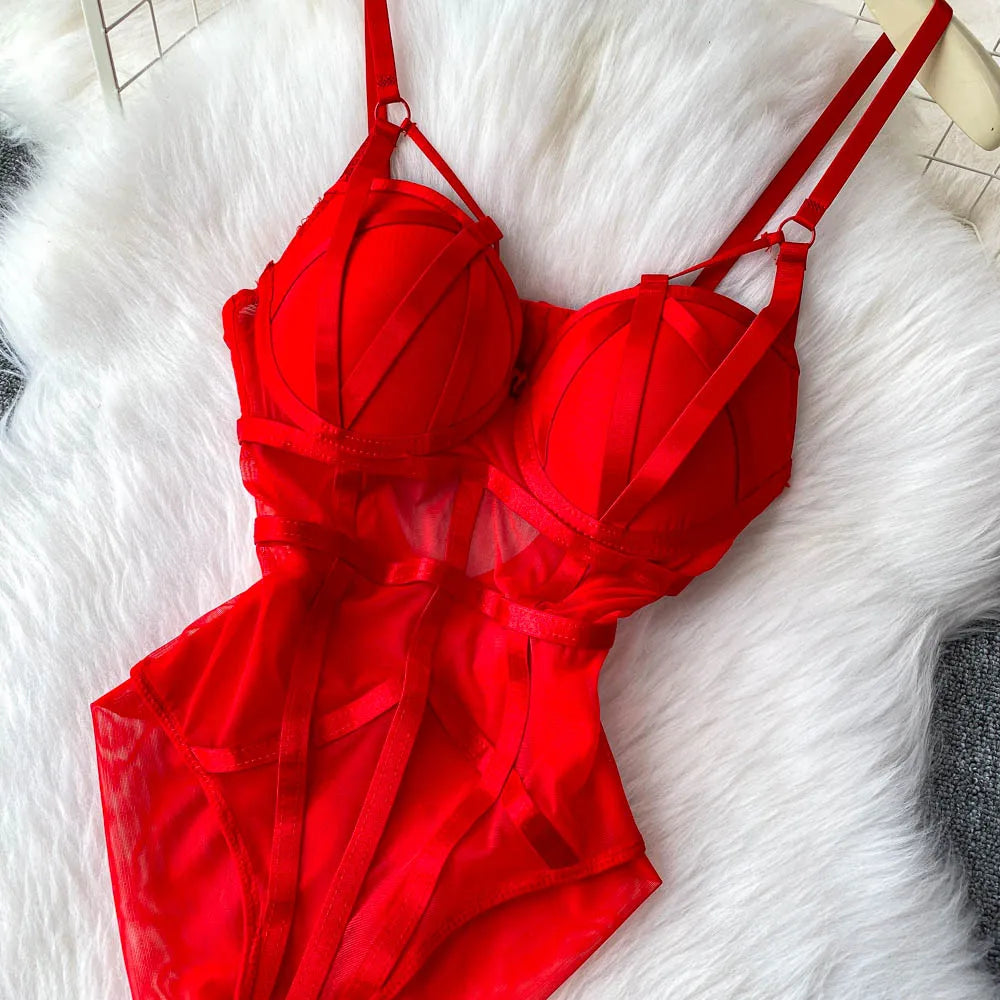 MOYISU Women's Sexy Summer Bodysuit Halter See Through Mesh Lingerie Push Up Pads Euro Style Boho Chic Shapewear Hot Item AU Hot