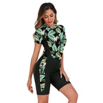 Vintage Leaves Print Patchwork One Piece Swimsuit Women 2025 Sports Front Zipper Slim Swimwear Athletic Bathing Suit Monokini