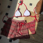 Striped Halter High Cut With Shorts Bikini Three-pieces Bikini set Female Swimsuit Bathing Suit Women Swimwear Bather Swim V6326