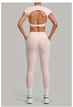 Women's Seamless Yoga Sets Sports Running High Waist Hip-lifting Pants Backless Short-sleeve Suits Workout Fitness Leggings Sets