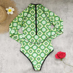 2026 Print One Piece Swimsuit Long Sleeve Swimwear Women Bathing Suit Vintage Zipper Swimsuit One Piece Surfing Swim Wear