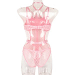 Toucheart Erotic Halter Bodysuit Large Mesh Splicing Andheavy Craftsmanship Women Hollow Seductive Intimate Hot Private Bodysuit