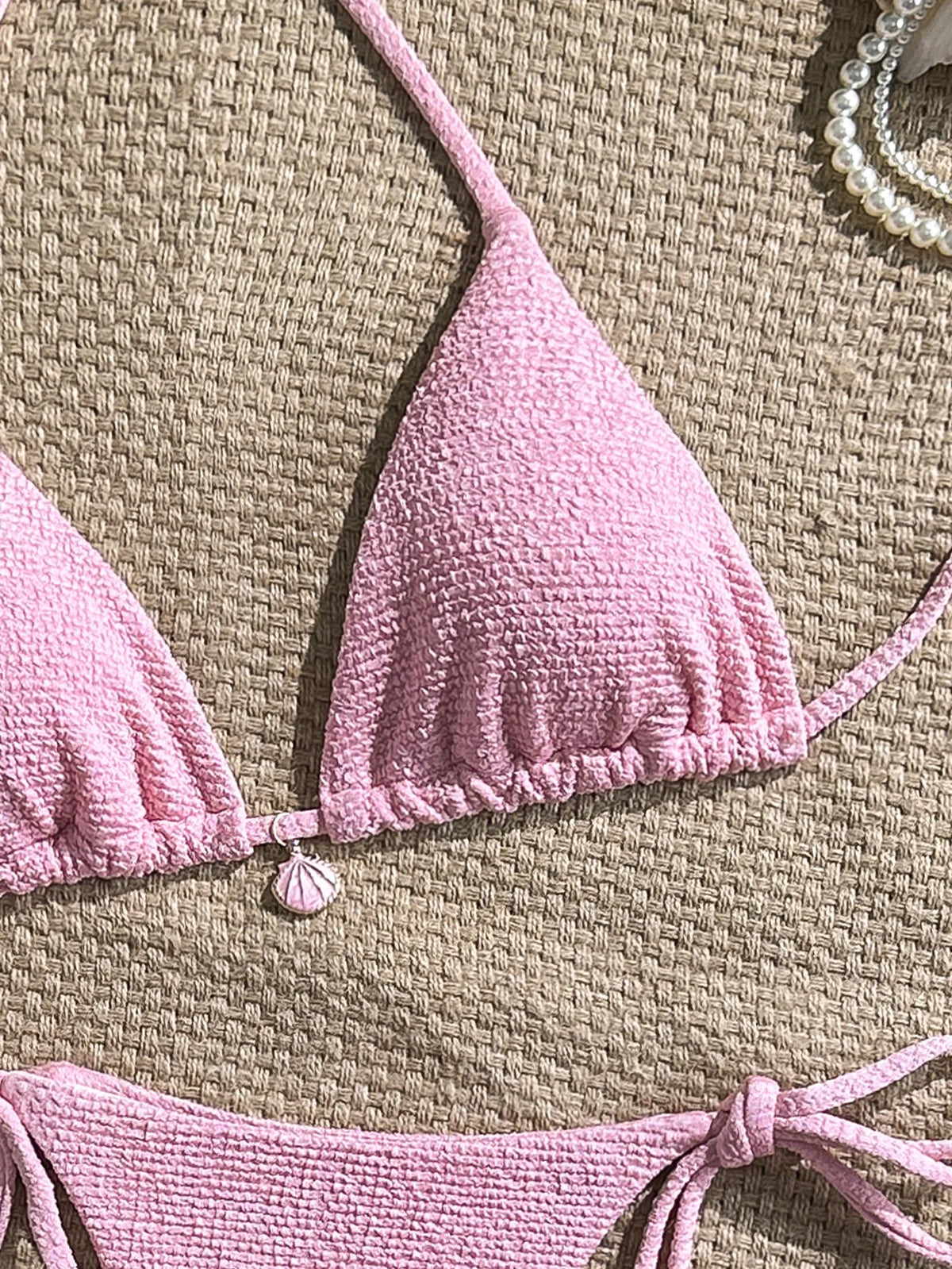 Sexy Pink White Bikini Set 2026 Women Shell Ornament Push Up Tie Side Thong Swimsuit Summer Bathing Suit Holiday Micro Swimwear