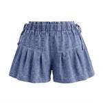 Womens Loose Fit Denim Shorts Drawstring Elastic Mid Rise Pleated Wide Leg Short Pants Casual Stylish Summer Skorts