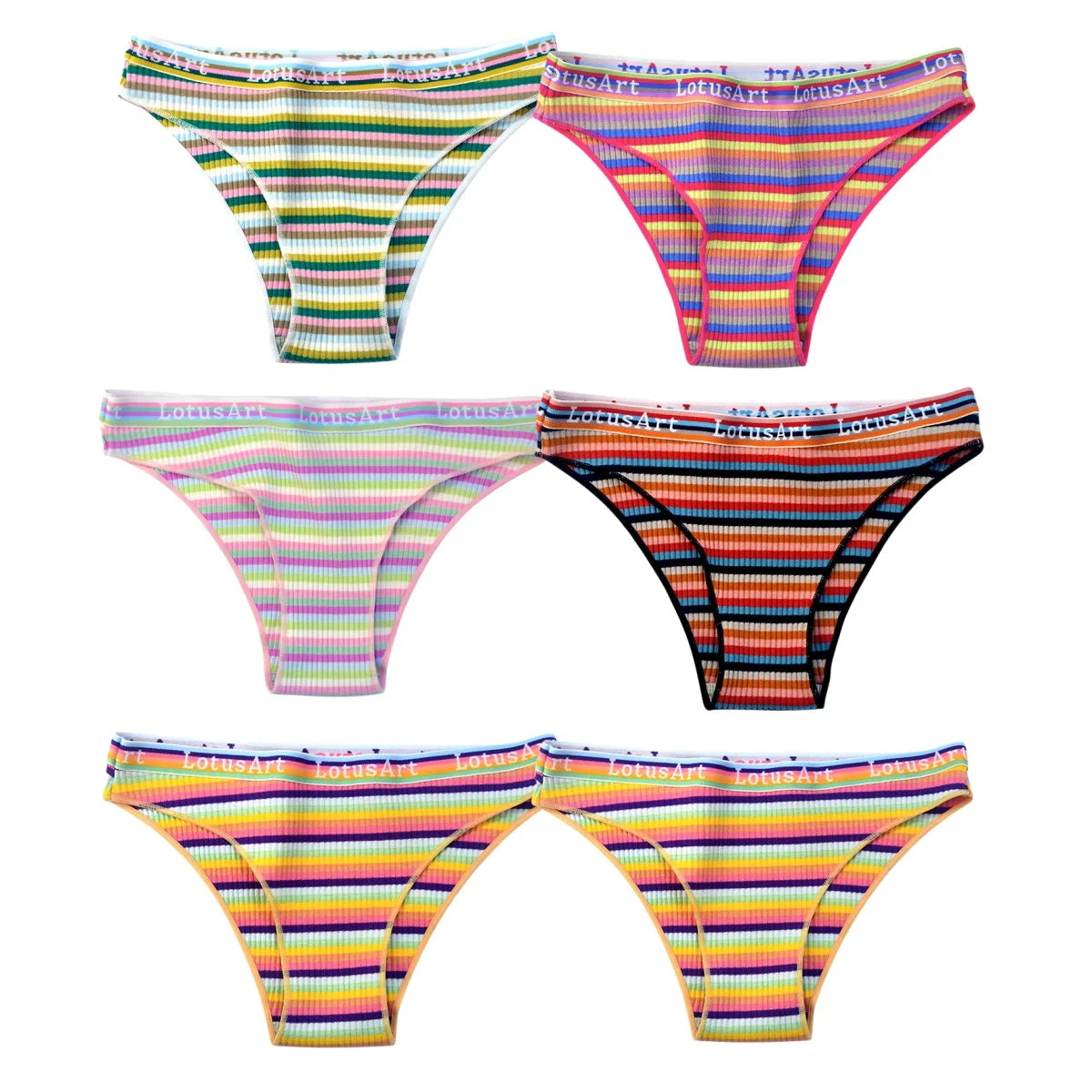 6PCS/Set Cotton Panties For Women Striped Briefs Low Waist Bottoms Female Sports Underpants Seamless Underwear Sexy Lingerie