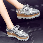 Luxury Stars Chunky Platform Brogue Shoes Women Lace Up Thick Sole Patent Leather Shoes Woman Non Slip Wedges Oxford Flats Mujer