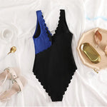 New Sexy Scalloped Splicing High Cut One Piece Swimsuit Women Swimwear Female Ribbed Bather Bathing Suit Swim Lady V2425