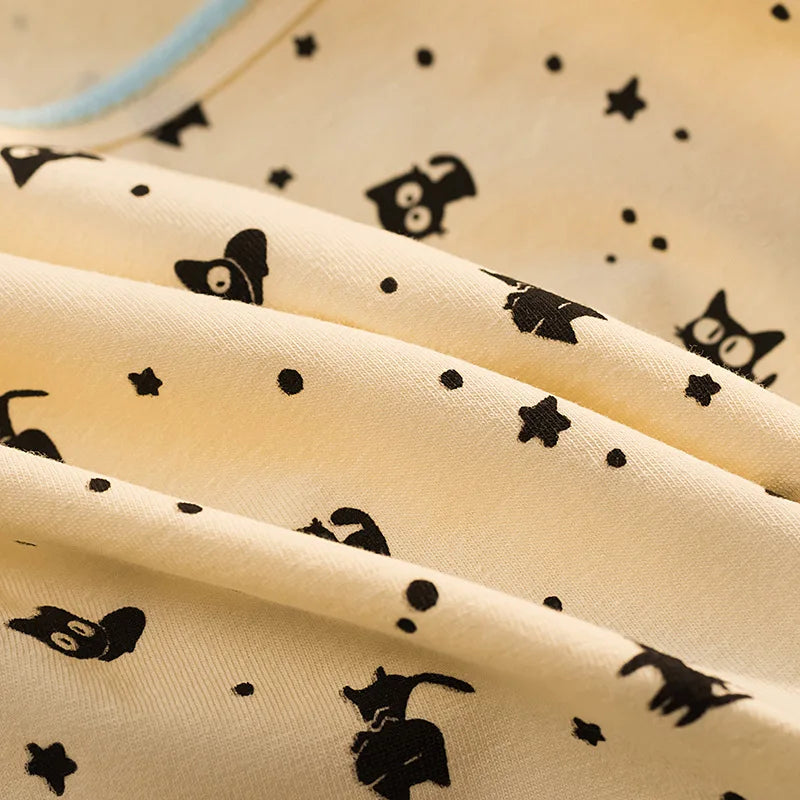 5Pcs/Set Women's Cotton Briefs Cute Black Cat Print Underwear Soft Breathable Underpants Mid-Waist Panties For Female Lingerie