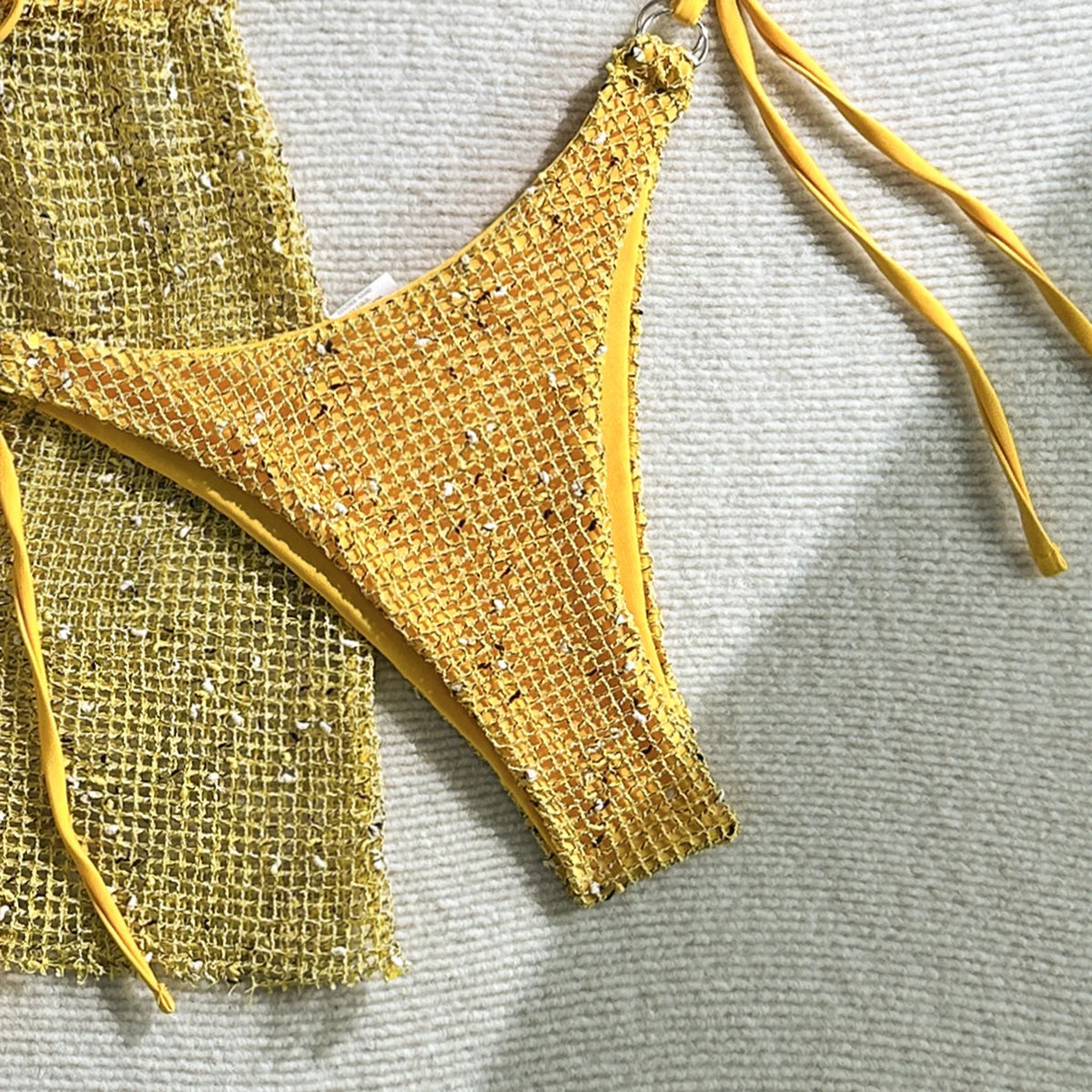 With Fishnet Sarong Skirt Halter Micro Bikini Women Swimwear Female Swimsuit Three-pieces Bikini Set Bathing Suit Swim Beachwear