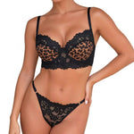 European and American style hot girl leopard print lace lingerie set-Sexy see-through half-cup shaping bra,thong pants ZA825182