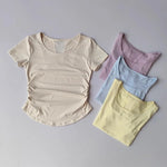 Women's Summer Yoga Sports Top Short Sleeve Pleated Waist Cinching Mesh Spliced Breathable Fitness T-Shirt