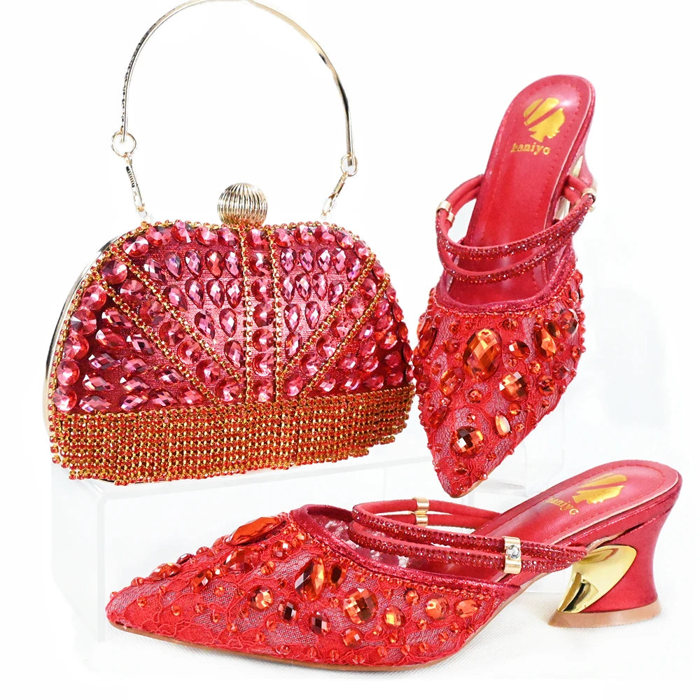 Doershow High Quality African Style Ladies Shoes And Bags Set Latest gold Italian Shoes And Bag Set For Party1-10