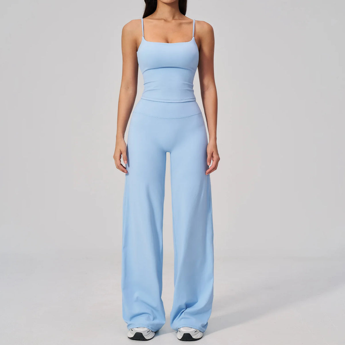 Yoga Suit Gym Fitness Set Hanging Neck Slim Sports Tank Top High Waist Wide Leg Pants Tracksuit Outdoor Running Athletic Wear