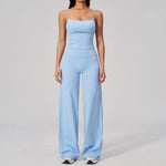 Yoga Suit Gym Fitness Set Hanging Neck Slim Sports Tank Top High Waist Wide Leg Pants Tracksuit Outdoor Running Athletic Wear