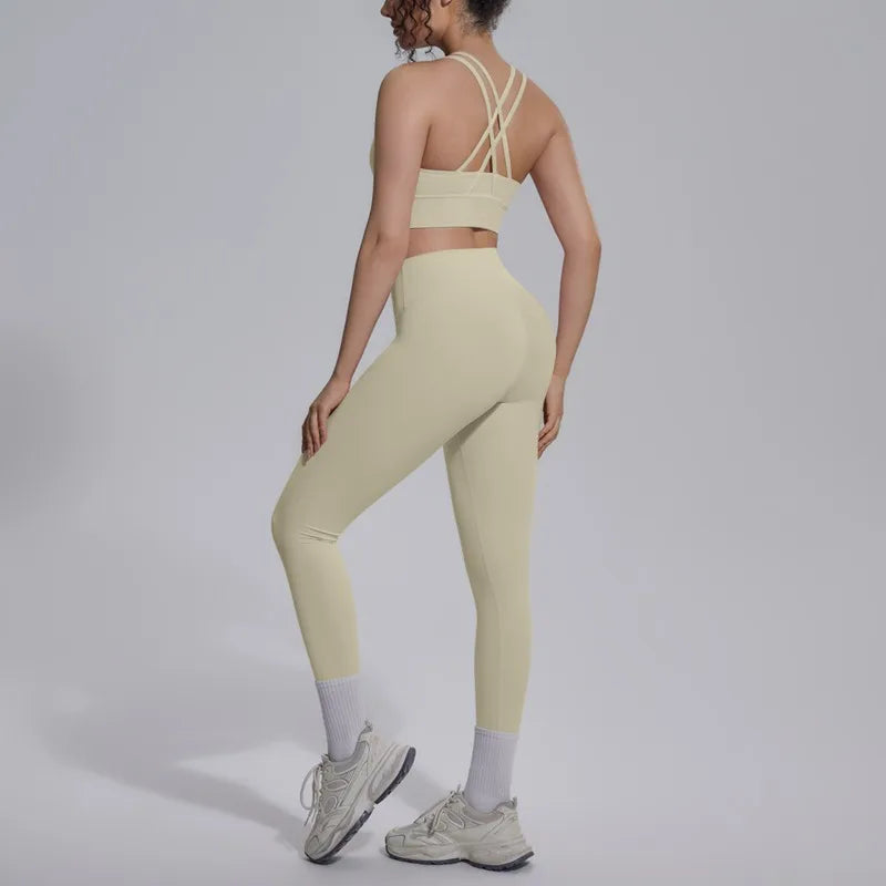 Women's Yoga Set Sports Fitness Running Beautiful Back Slim Fit Bra Hip-lifting High Waist Pants Workout Training Gym Suits