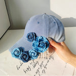 Women 3D Flower Sun Hat Breathable Sun Protection Denim Baseball Hat Holiday Outdoor Travel Cap