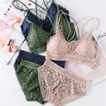 Women Lace Bra And Briefs Set Backless Bralette Solid Color Underwear Wireless Lace Bra Top Sexy Lingerie Set Female Intimates
