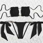 Sexy Rhinestone Chain Micro Thong Bikini Women Swimwear Ruffled Bandeau Swimsuit Knotted Bathing Swimming Suit Bikinis Sets 2026