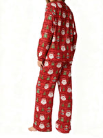 Women Christmas Pajamas Long Sleeve Tie-up V Neck Tops and Pants Loose Fall Winter Two Piece Loungewear