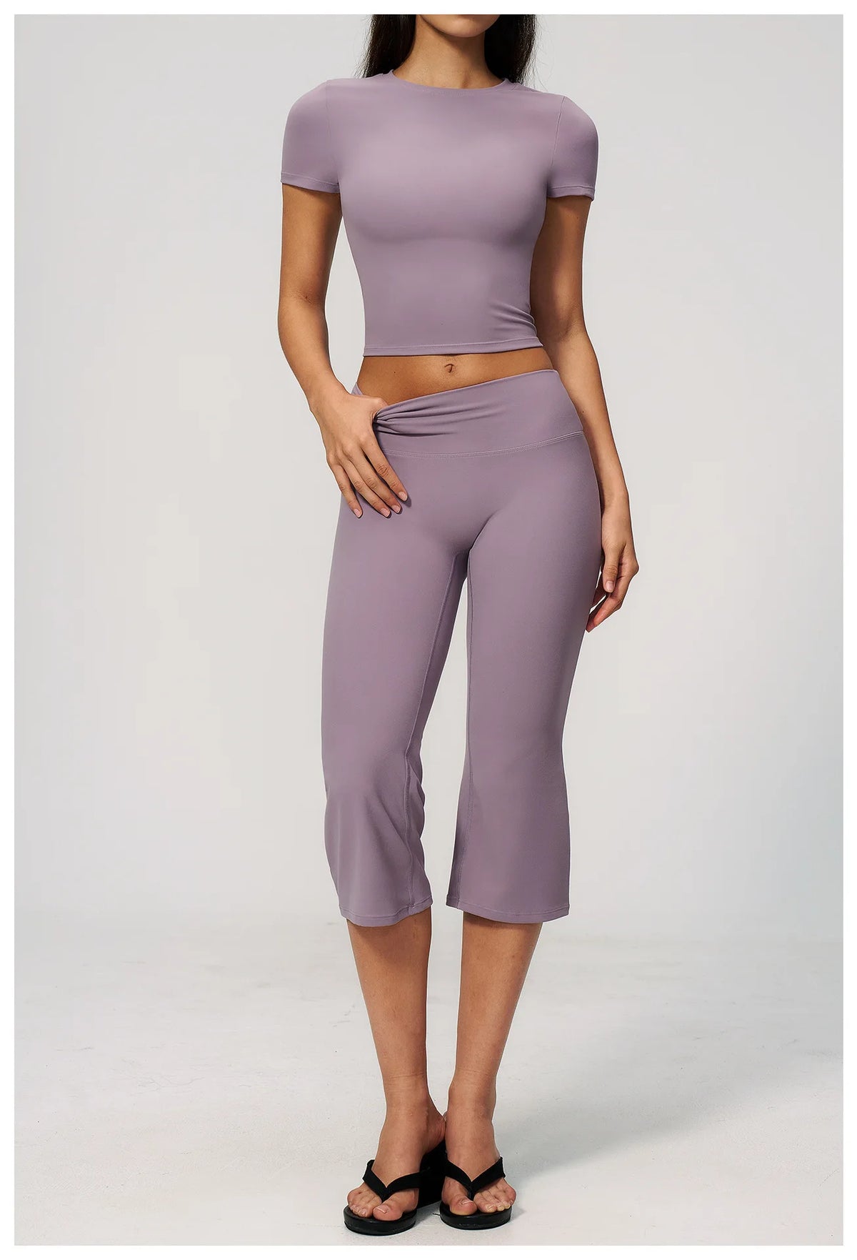 Yoga Set for Women High Waist Hip Lifting Tight Mid Pants Fitness Suit Short Sleeve O Neck Slimming Sports T Shirt Athletic Wear