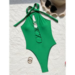 S - XL 7 Colors Lace Up High Neck Full Back Women Swimwear One Piece Swimsuit Female High Leg Cut Bather Bathing Suit Swim V6272